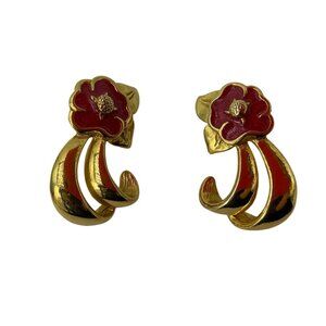 Vintage Avon 90's Tropical Splendor Enamel Earrings Fuchsia Pink Hibiscus Flower
